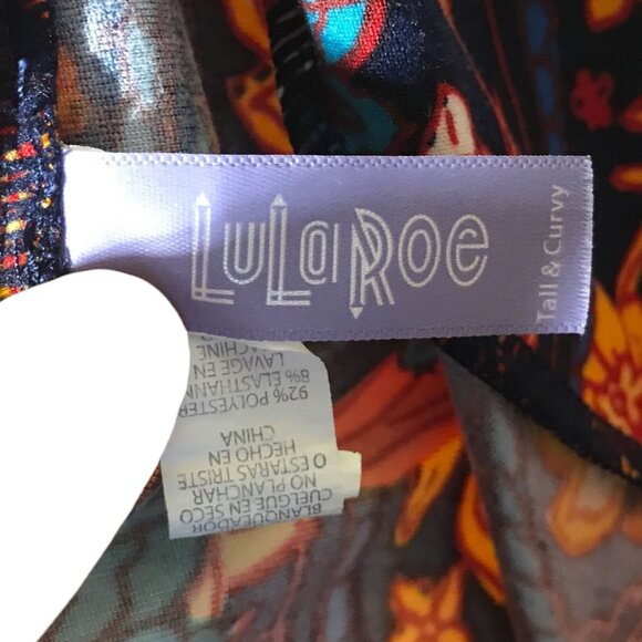 LulaRoe‎ Navy Blue orange yellow Pattern Leggings - Picture 3 of 4